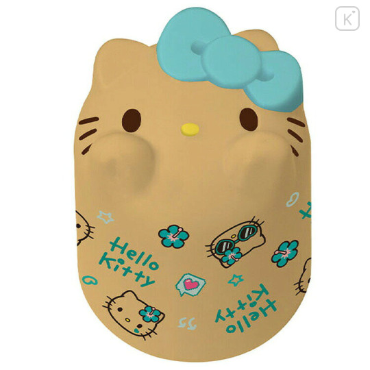 Japan Sanrio Melamine Tumbler - Hello Kitty : Bottom Face Sunburned Tan Mint Ribbon - 1