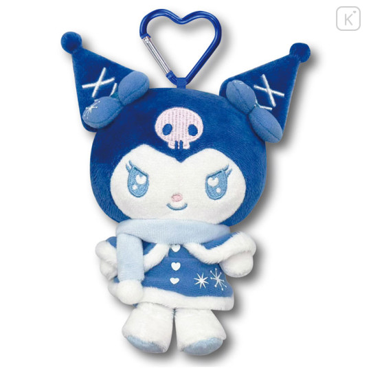 Japan Sanrio Plush Pouch & Bag Charm - Kuromi : Twinkle Eyes Blue Winter - 1