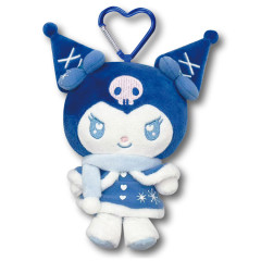 Japan Sanrio Plush Pouch & Bag Charm - Kuromi : Twinkle Eyes Blue Winter
