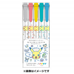 Japan Pokemon Zebra Mildliner Double-Sided Highlighter 5 Color Set - Pikachu