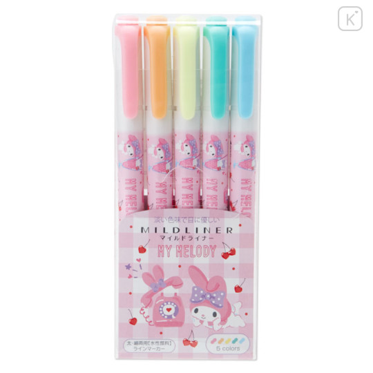 Japan Sanrio Zebra Mildliner Double-Sided Highlighter 5 Color Set - My Melody - 1