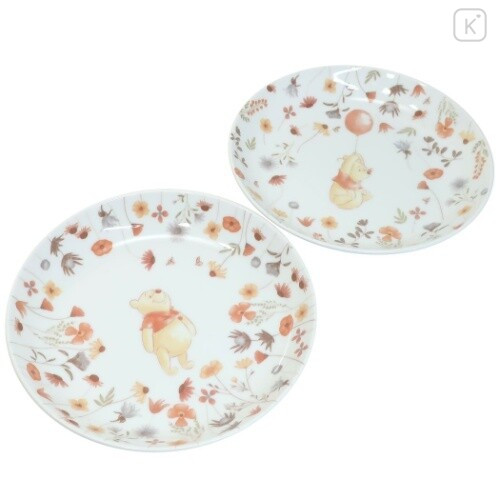 Japan Disney Ceramics Plate Set of 2 - Winnie The Pooh / Flower Dream - 1