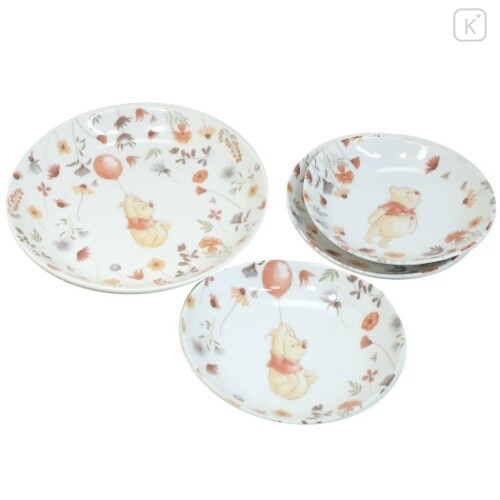 Japan Disney Ceramics Plate Set of 4 - Winnie The Pooh / Flower Dream - 1