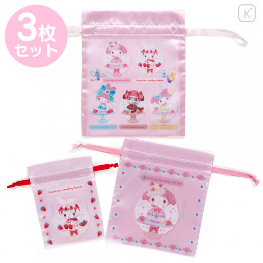 Japan Sanrio Drawstring Bag 3pcs Set - My Melody / Sweet Lookbook - 1