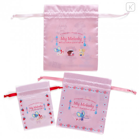 Japan Sanrio Drawstring Bag 3pcs Set - My Melody / Sweet Lookbook - 2