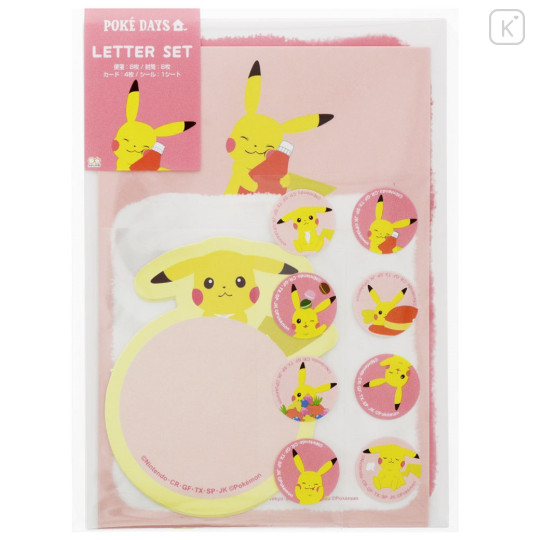 Japan Pokemon Letter Set with Die-cut Card - Pikachu : Poke Days 4 Pink - 1