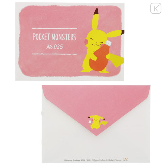 Japan Pokemon Letter Set with Die-cut Card - Pikachu : Poke Days 4 Pink - 6