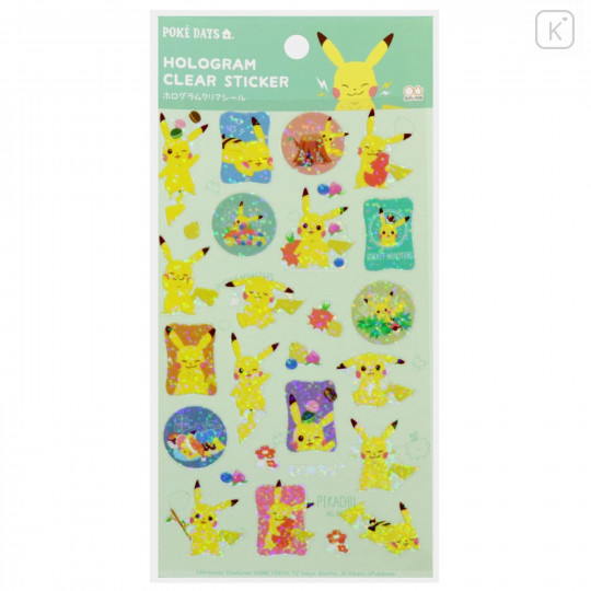 Japan Pokemon Hologram Clear Sticker - Pikachu / Poke Days 4 Green - 1
