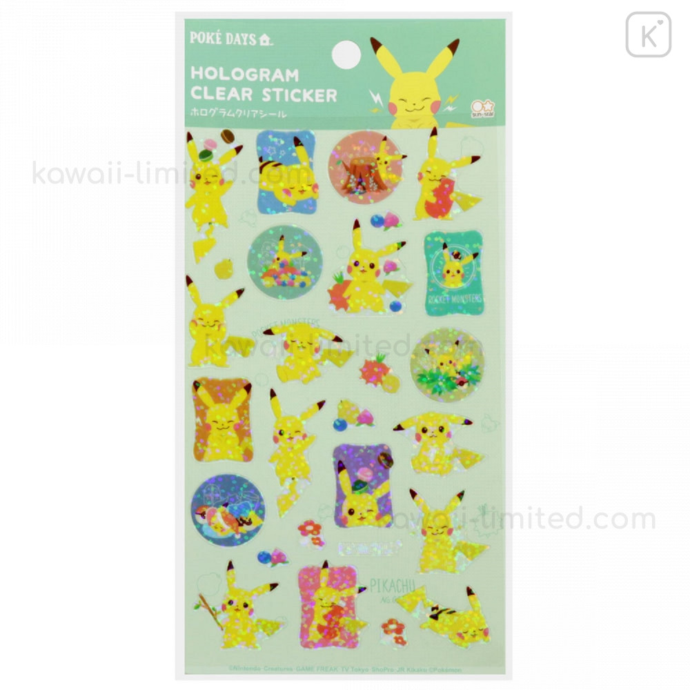 Japan Pokemon Hologram Clear Sticker - Pikachu / Poke Days 4 Green