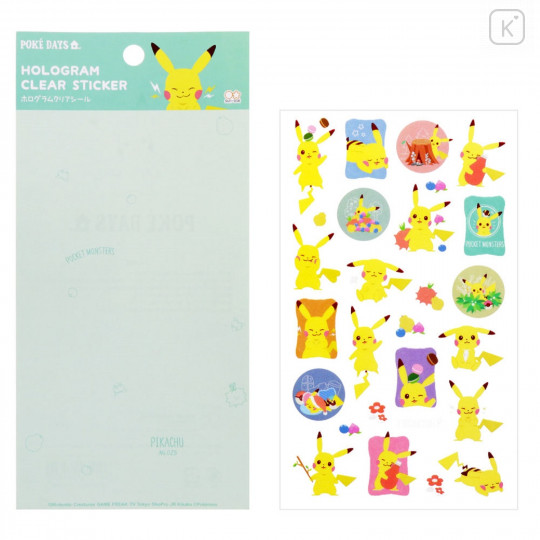 Japan Pokemon Hologram Clear Sticker - Pikachu / Poke Days 4 Green - 2