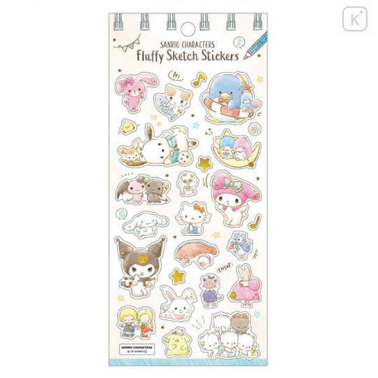 Japan Sanrio Fluffy Sketch Stickers - Mint - 1