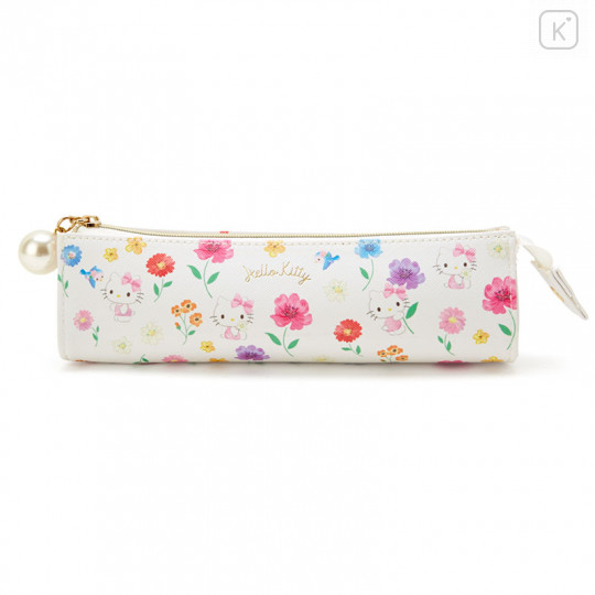 Japan Sanrio Slim Pen Case - Hello Kitty / Colorful Flowers - 1