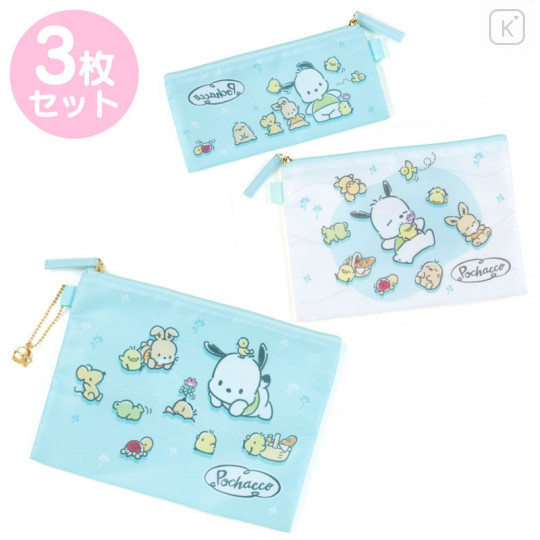 Japan Sanrio Flat Pouch Set - Pochacco / Spring Breeze - 1