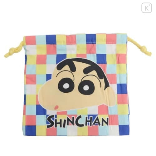 Japan Crayon Shin-chan Drawstring Bag - Shiro / Grid - 1