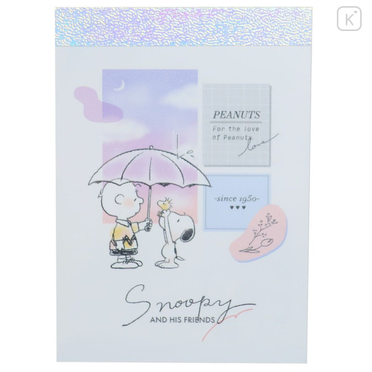 Japan Peanuts Mini Notepad - Snoopy & Charlie : Rain - 1