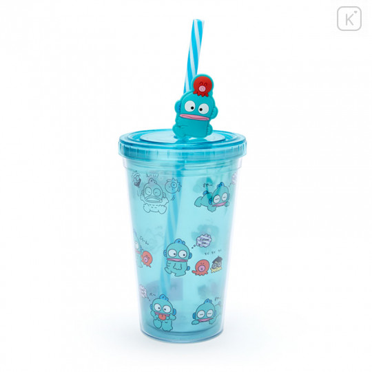 Japan Sanrio Plastic Tumbler with Straw - Hangyodon / Relax at Home - 1