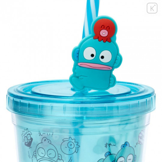 Japan Sanrio Plastic Tumbler with Straw - Hangyodon / Relax at Home - 4