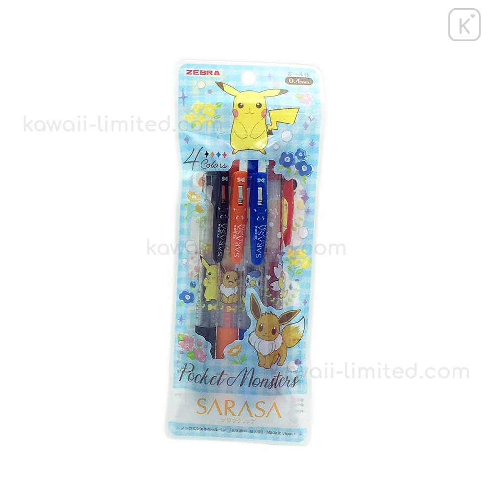 Japan Pokemon Sarasa Clip Gel Pen 4pcs Set Blossom Kawaii Limited