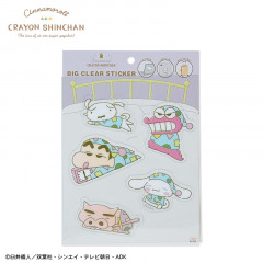 Japan Sanrio × Crayon Shinchan Big Clear Sticker - Cinnamoroll / Pajamas