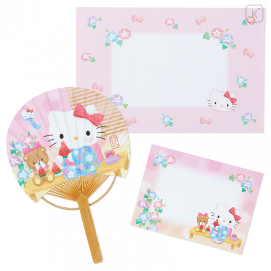 Japan Sanrio Summer Card with Bamboo Fan - Hello Kitty - 1