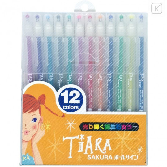 Japan Sakura Ballsign Tiara Glitter Gel Pen - 12 Color Set - 1
