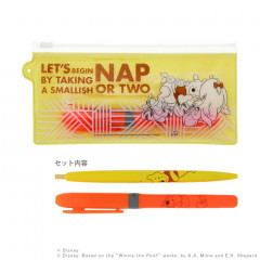 Japan Disney Pen & Highlighter with Clear Pouch - Winnie the Pooh / Yellow