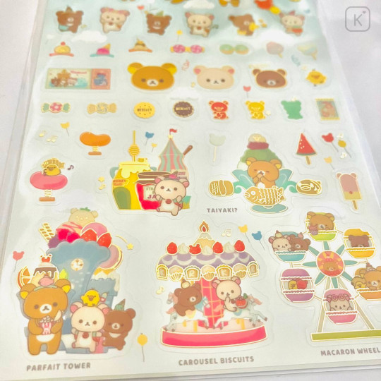 Japan San-X Gold Foil Clear Seal Sticker - Rilakkuma / Funny Amusement Park / Blue - 2