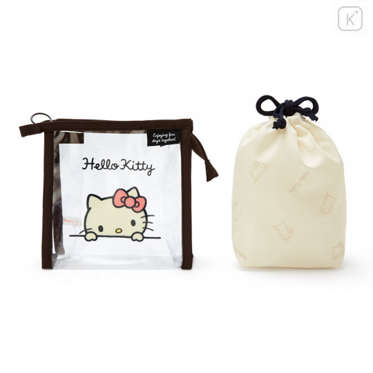 Japan Sanrio Clear Pouch with Drawstring Bag Set - Hello Kitty / Simple Design - 2