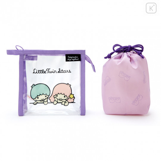 Japan Sanrio Clear Pouch with Drawstring Bag Set - Little Twin Stars / Simple Design - 2