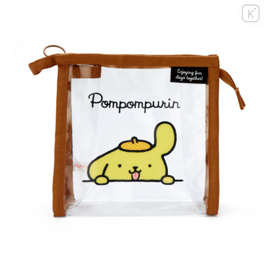 Japan Sanrio Clear Pouch with Drawstring Bag Set - Pompompurin / Simple Design - 3