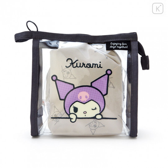 Japan Sanrio Clear Pouch with Drawstring Bag Set - Kuromi / Simple Design - 1