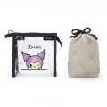 Japan Sanrio Clear Pouch with Drawstring Bag Set - Kuromi / Simple Design - 2