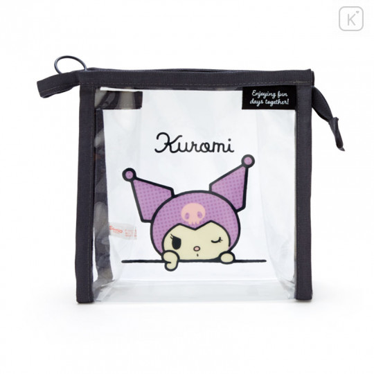 Japan Sanrio Clear Pouch with Drawstring Bag Set - Kuromi / Simple Design - 3