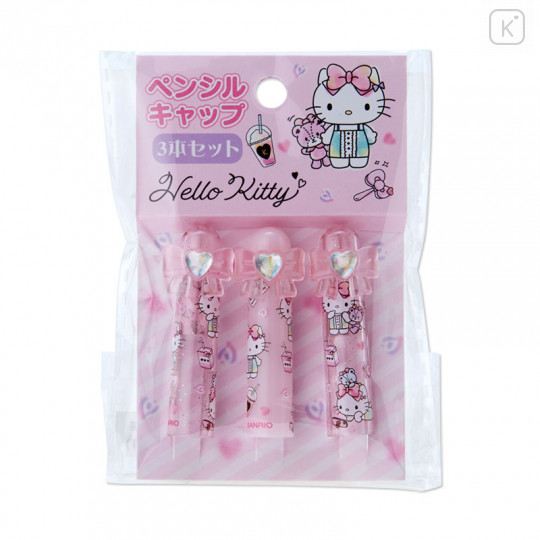 Japan Sanrio Pencil Cap 3pcs Set - Hello Kitty / Sparkling Heart - 2