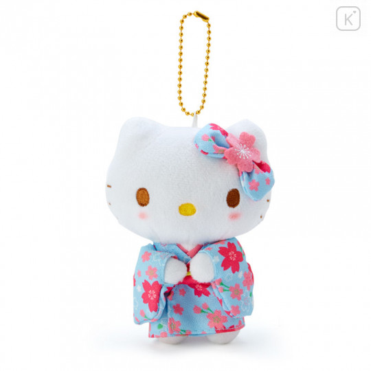 Japan Sanrio Mascot Holder - Hello Kitty / Sakura Kimono Light Blue - 1