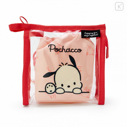 Japan Sanrio Clear Pouch with Drawstring Bag Set - Pochacco / Simple Design - 1