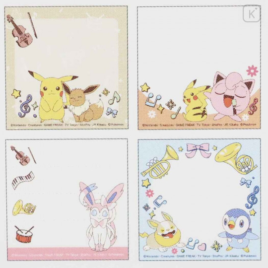 Japan Pokemon Choice Fusen Sticky Notes - Music / Eevee & Jigglypuff & Pikachu & Piplup - 2
