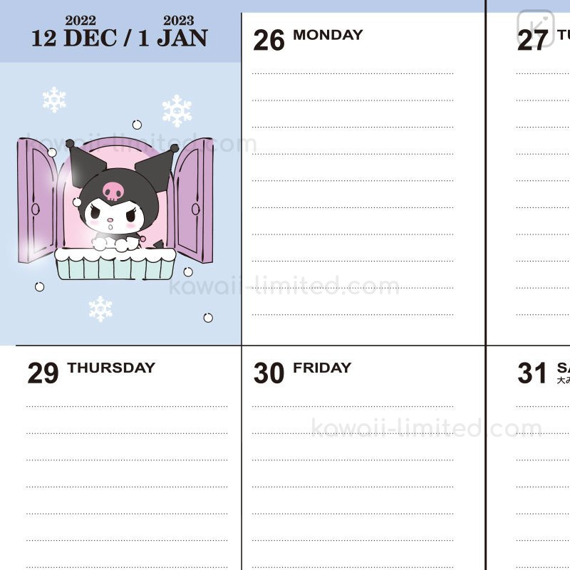 Kuromi B6 Schedule Book 2023 Sanrio Diary Notebook Monday Start