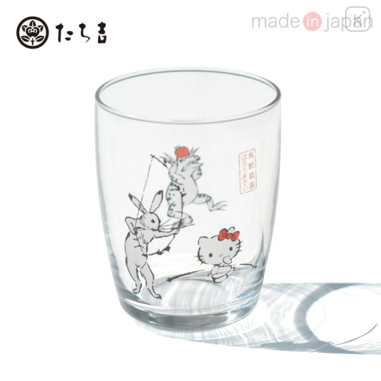 Japan Sanrio Tachikichi Choju Jinbutsu Giga Glass - Hello Kitty / Bow Play - 1
