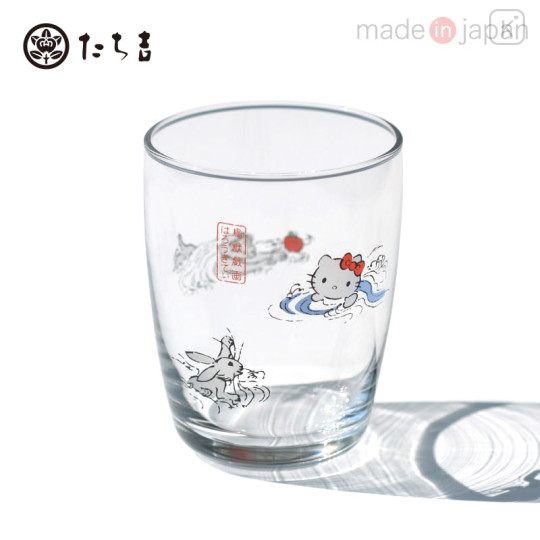 Japan Sanrio Tachikichi Choju Jinbutsu Giga Glass - Hello Kitty / Playing Water - 1
