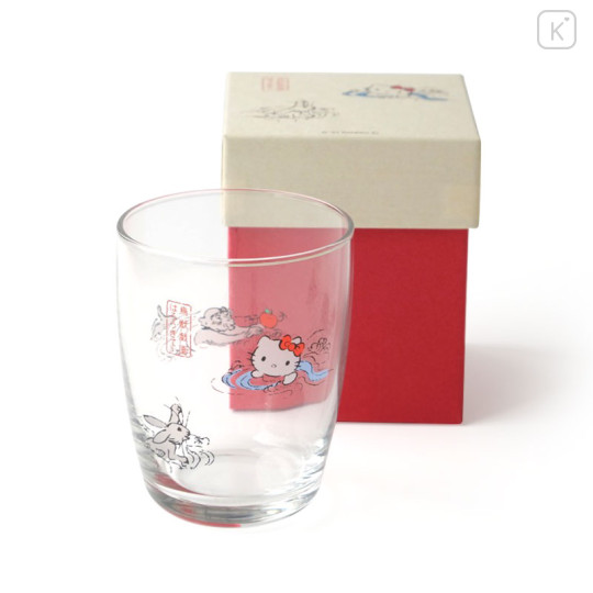 Japan Sanrio Tachikichi Choju Jinbutsu Giga Glass - Hello Kitty / Playing Water - 3