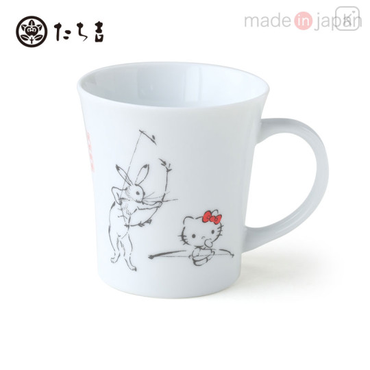Japan Sanrio Tachikichi Choju Jinbutsu Giga Mug - Hello Kitty : Bow Play - 1