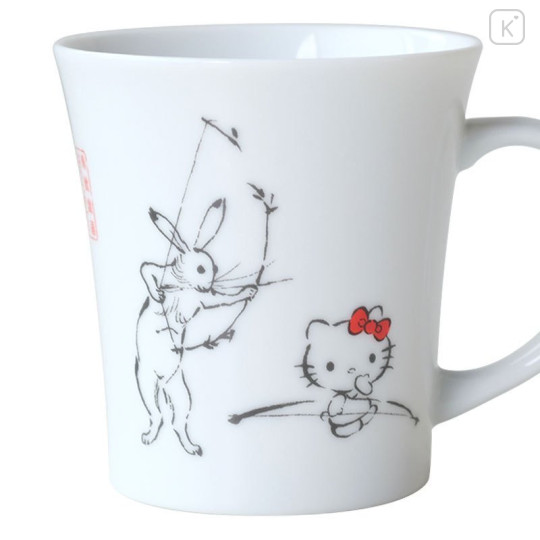 Japan Sanrio Tachikichi Choju Jinbutsu Giga Mug - Hello Kitty : Bow Play - 5