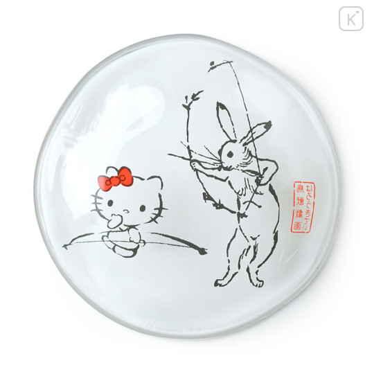 Japan Sanrio Tachikichi Choju Jinbutsu Giga Small Plate - Hello Kitty / Bow Play - 3