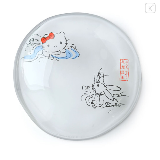 Japan Sanrio Tachikichi Choju Jinbutsu Giga Small Plate - Hello Kitty / Playing Water - 3
