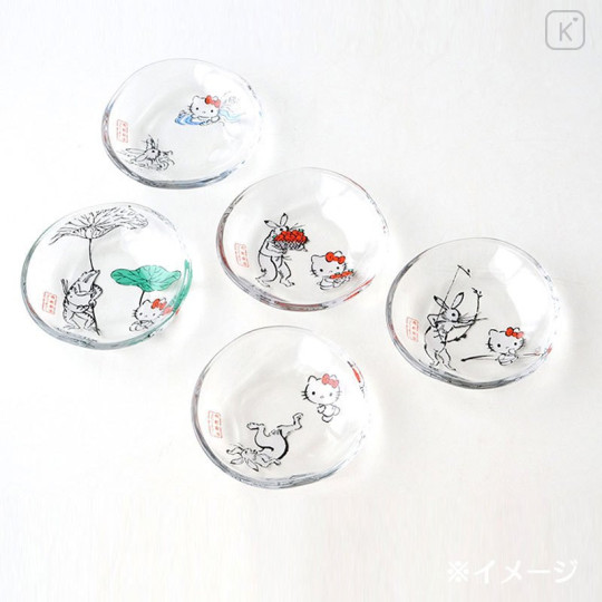Japan Sanrio Tachikichi Choju Jinbutsu Giga Small Plate - Hello Kitty / Playing Water - 6