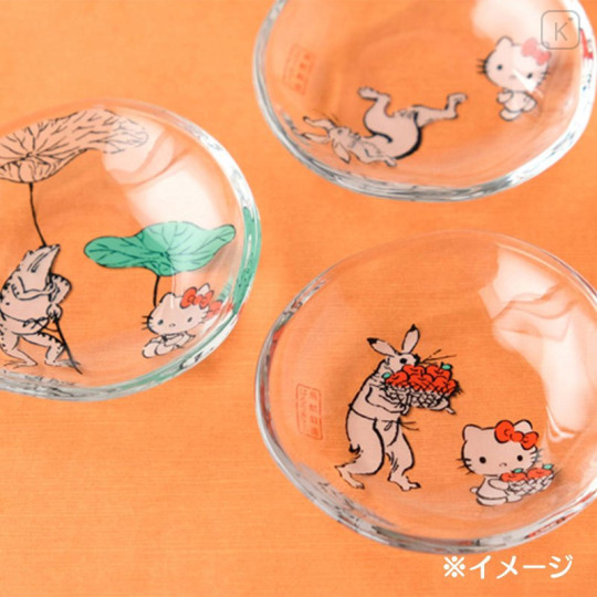 Japan Sanrio Tachikichi Choju Jinbutsu Giga Small Plate - Hello Kitty / Playing Water - 7