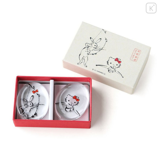 Japan Sanrio Tachikichi Choju Jinbutsu Giga Chopstick Rest Set - Hello Kitty : Bow Play - 6