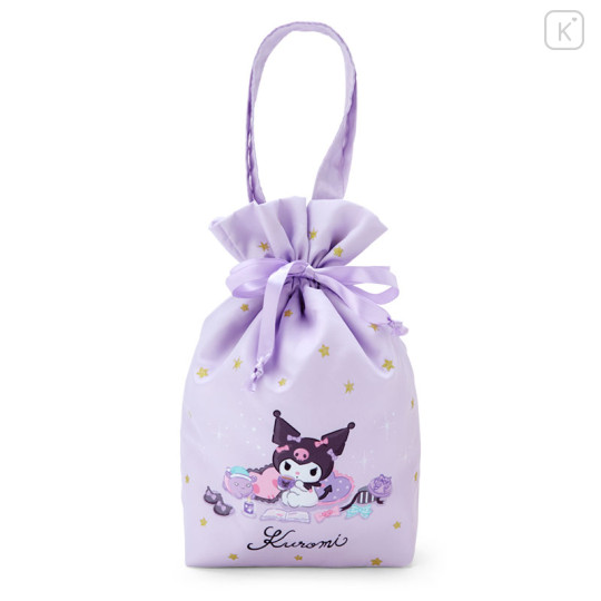 Japan Sanrio Original Drawstring Bag - Kuromi : Glittering Gold Stars - 1