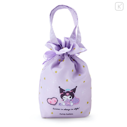 Japan Sanrio Original Drawstring Bag - Kuromi : Glittering Gold Stars - 2